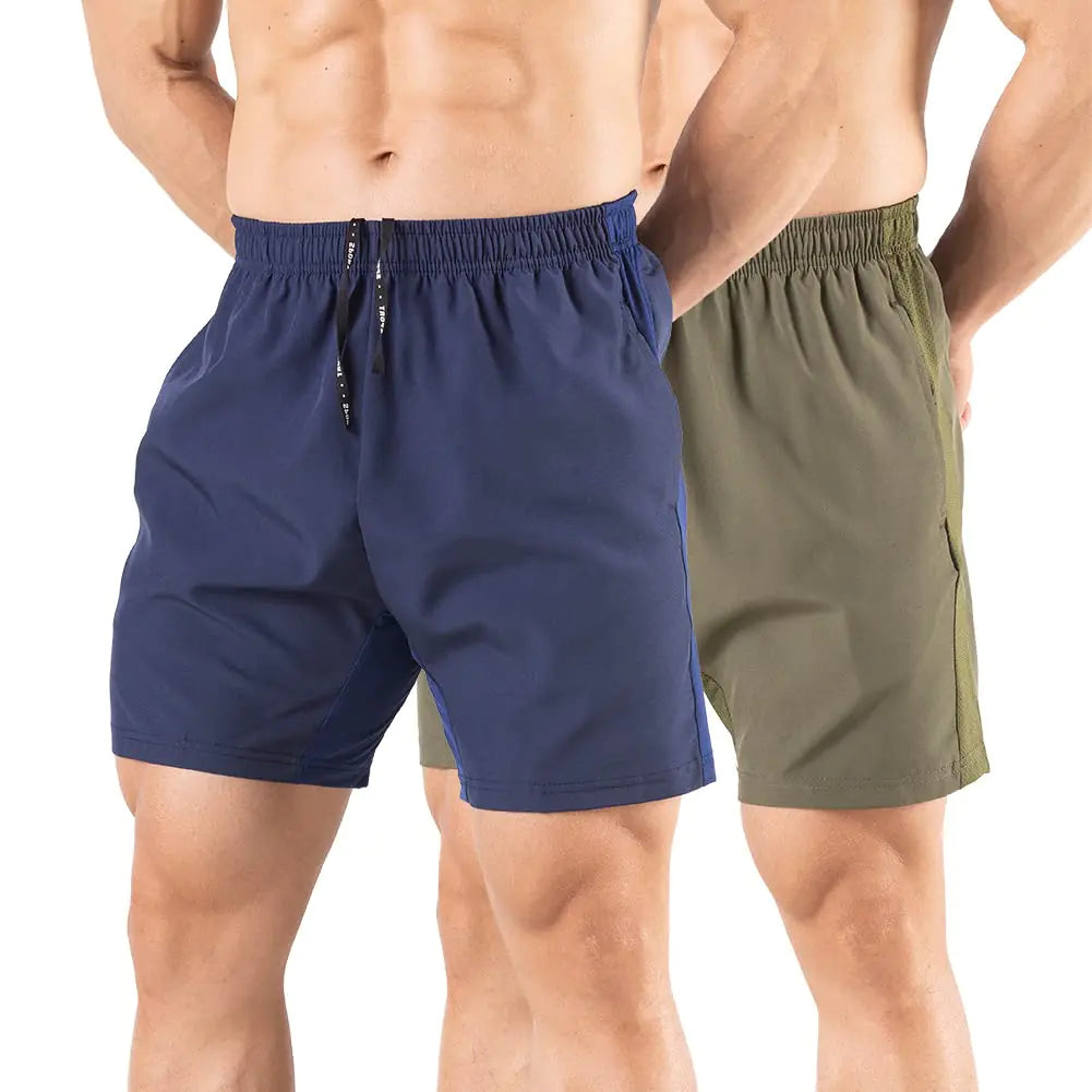 Men's 5" Running Shorts 2 Pack Quick Dry Athletic Workout Gym Shorts with Zipper Pockets Medium Navy/Green