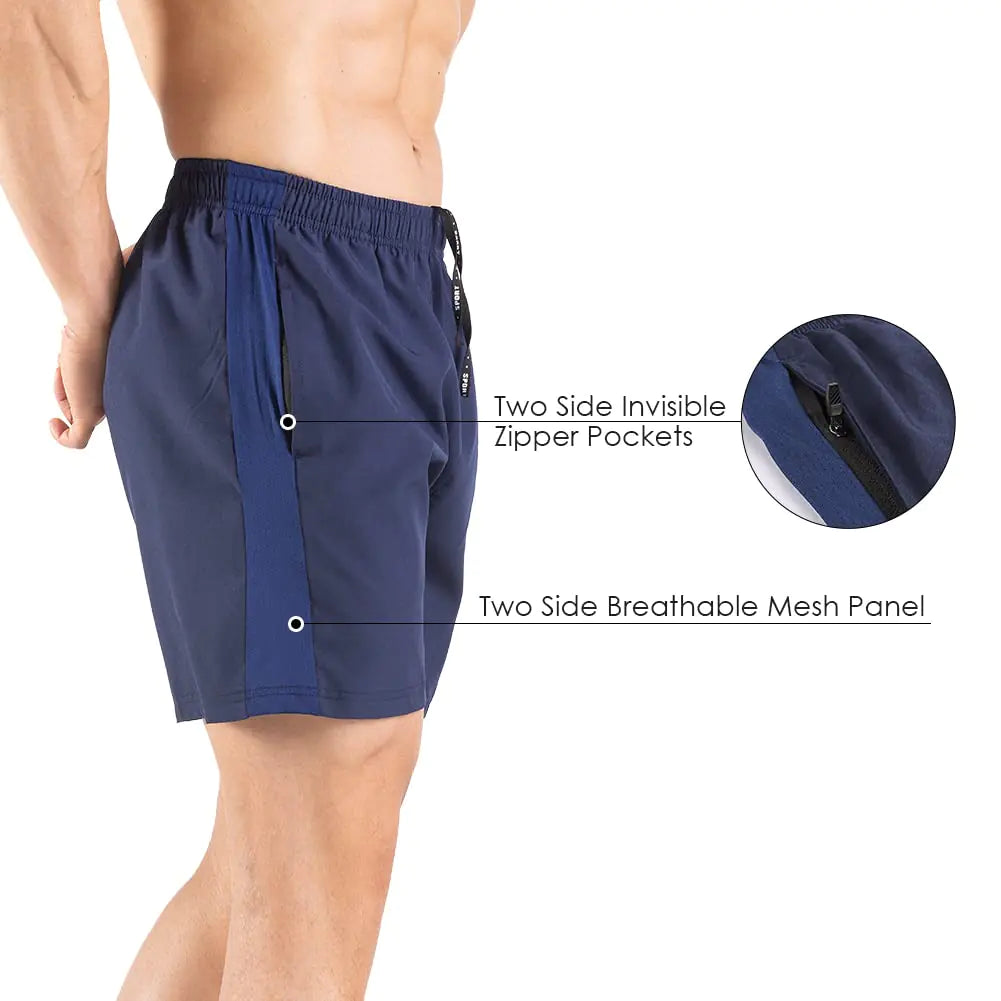 Men's 5" Running Shorts 2 Pack Quick Dry Athletic Workout Gym Shorts with Zipper Pockets Medium Navy/Green