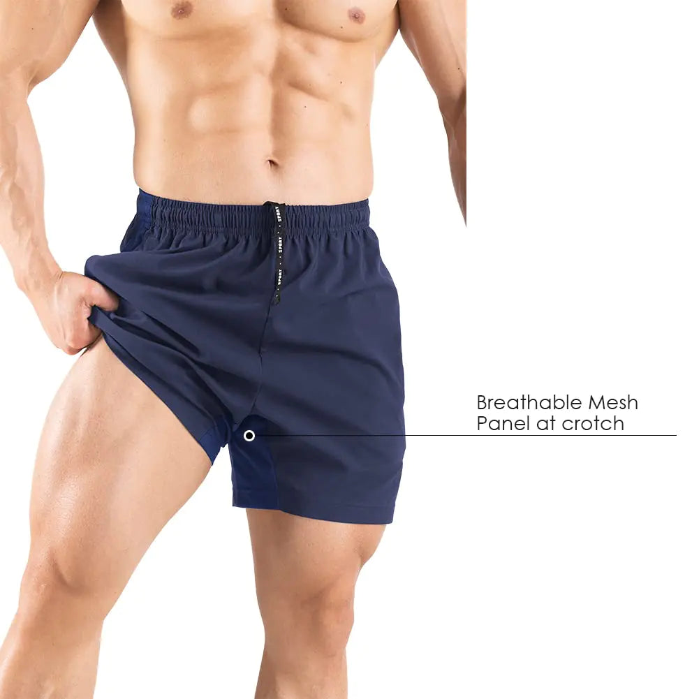 Men's 5" Running Shorts 2 Pack Quick Dry Athletic Workout Gym Shorts with Zipper Pockets Medium Navy/Green